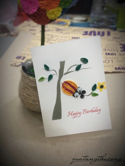 Thiệp quilling bọ cánh cam Happy birthday 7x9cm